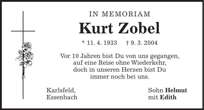 Traueranzeige Kurt Zobel