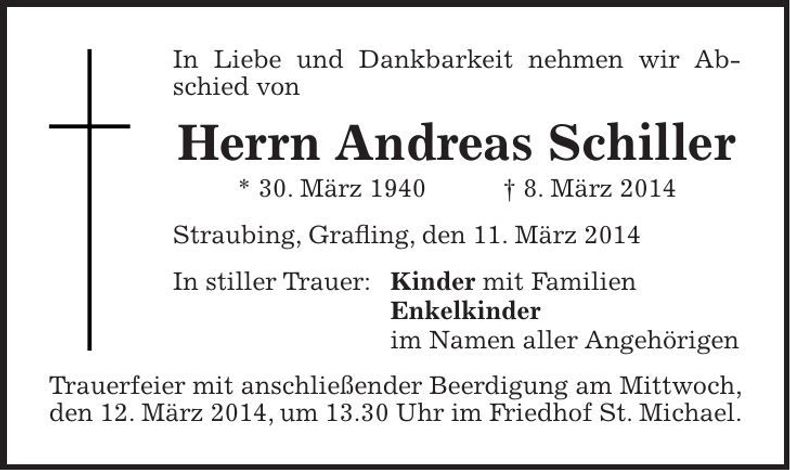 Traueranzeige Andreas Schiller
