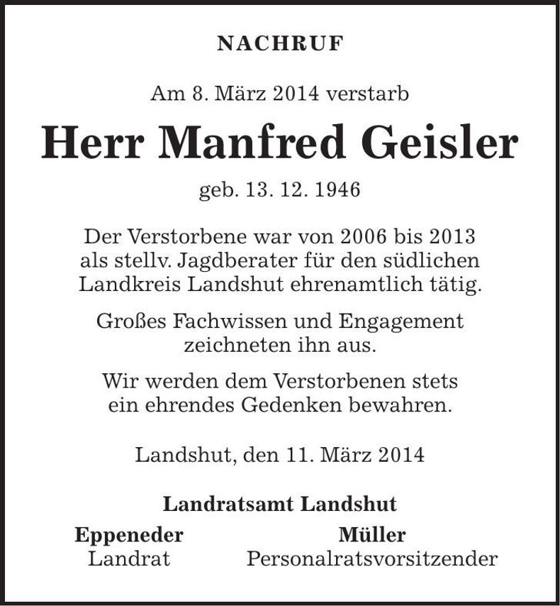 Traueranzeige Manfred Geisler