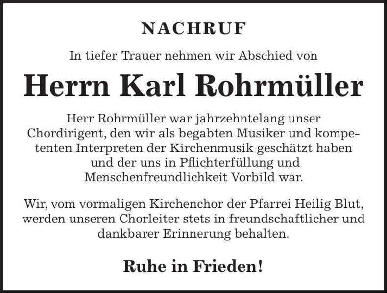 Traueranzeige Karl Rohrmüller