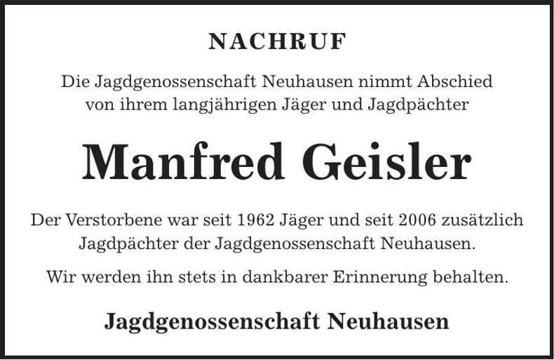 Traueranzeige Manfred Geisler