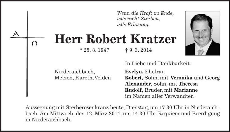 Traueranzeige Robert Kratzer