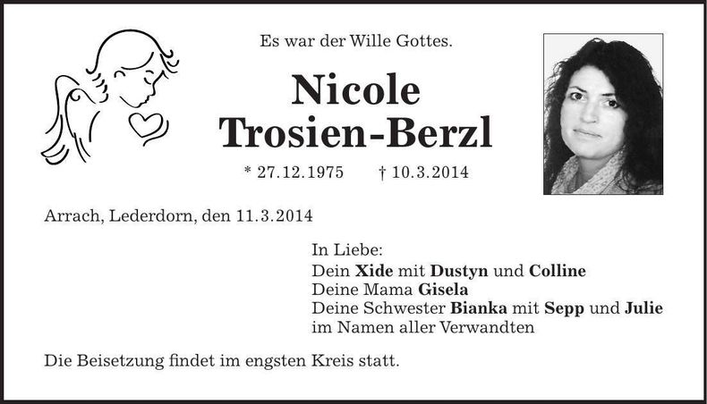 Traueranzeige Nicole Trosien-Berzl