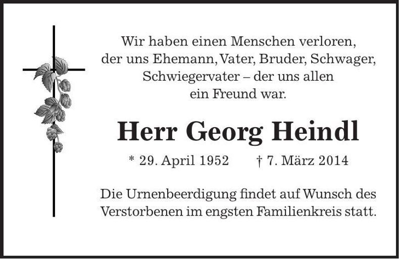Traueranzeige Georg Heindl