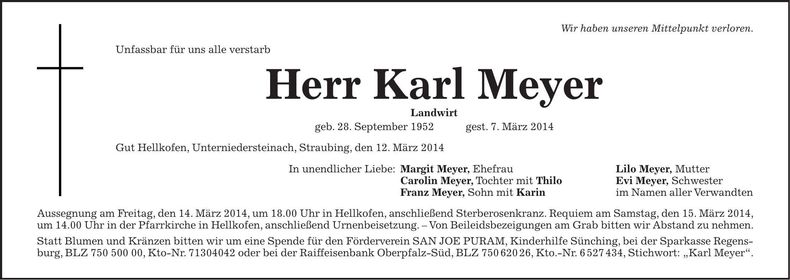Traueranzeige Karl Meyer
