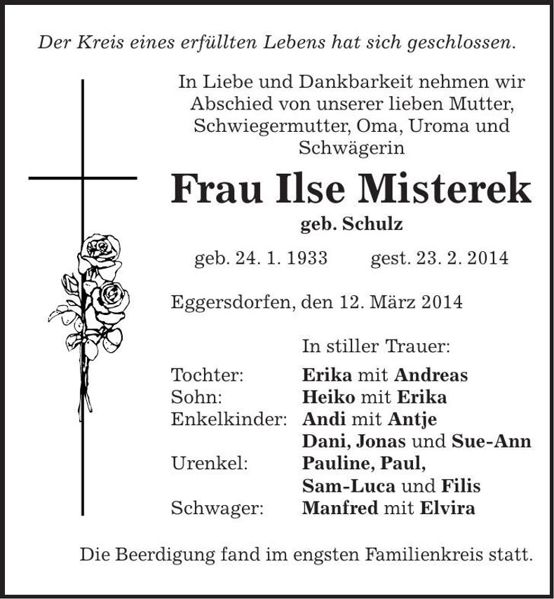 Traueranzeige Ilse Misterek