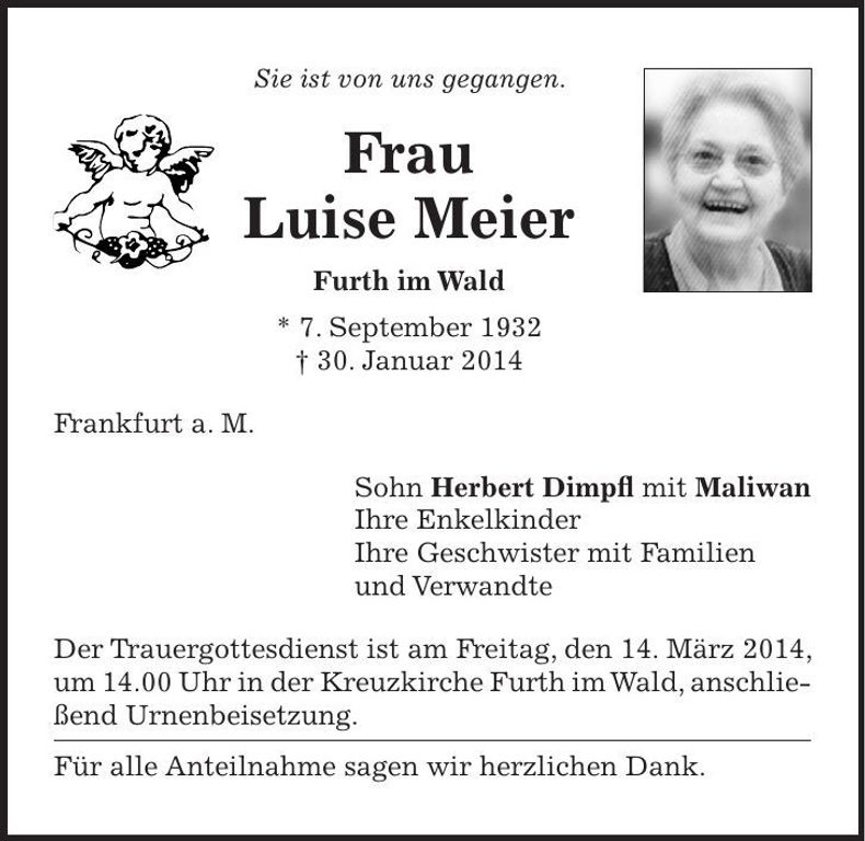 Traueranzeige Luise Meier