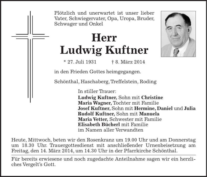 Traueranzeige Ludwig Kuftner