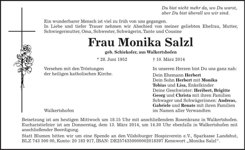Traueranzeige Monika Salzl
