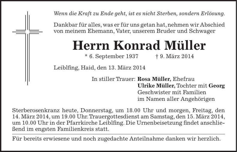 Traueranzeige Konrad Müller
