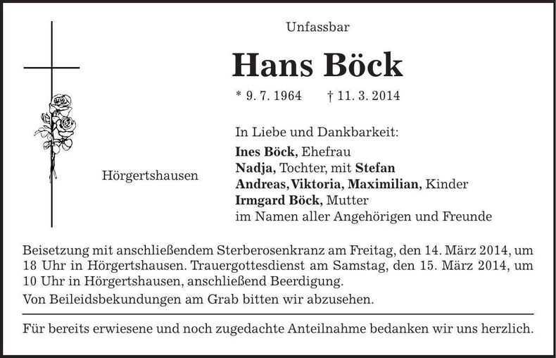 Traueranzeige Hans Böck