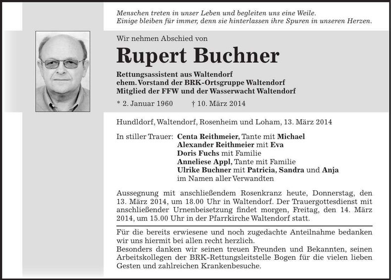Traueranzeige Rupert Buchner