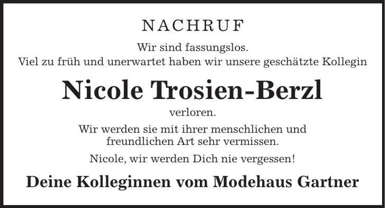 Traueranzeige Nicole Trosien-Berzl
