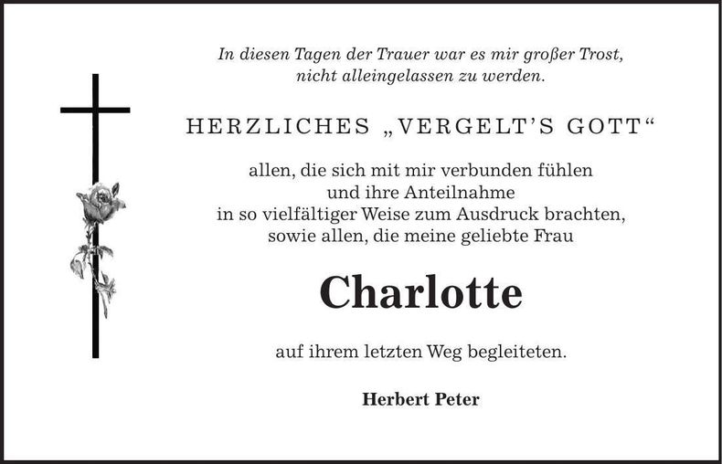 Traueranzeige Charlotte Peter