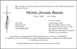 Traueranzeige Johann Amann