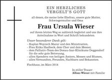Traueranzeige Ursula Wieser