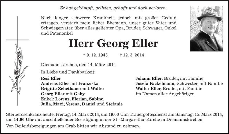 Traueranzeige Georg Eller