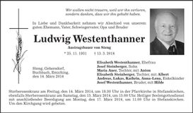 Traueranzeige Ludwig Westenthanner