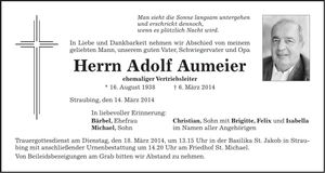 Traueranzeige Adolf Aumeier