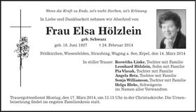 Traueranzeige Elsa Hölzlein