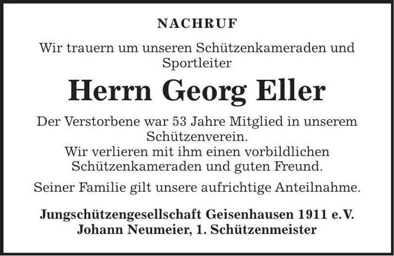 Traueranzeige Georg Eller
