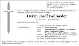 Traueranzeige Josef Kolmeder