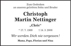 Traueranzeige Nettinger Christoph Martin