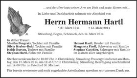 Traueranzeige Hermann Hartl