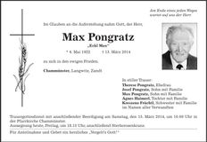 Traueranzeige Max Pongratz