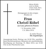 Traueranzeige Christa Röhrl