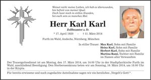 Traueranzeige Karl Karl