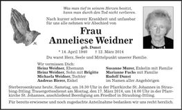Traueranzeige Anneliese Weidner