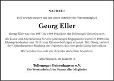 Traueranzeige Georg Eller