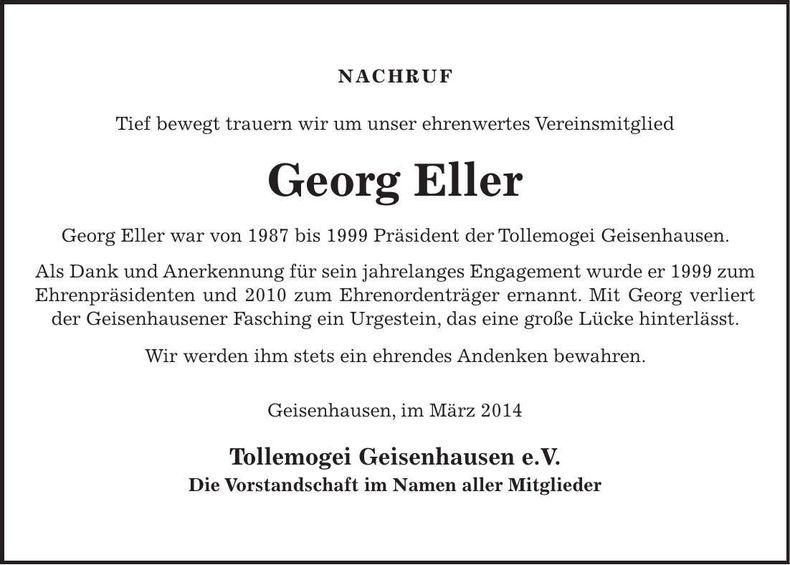Traueranzeige Georg Eller