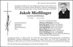 Traueranzeige Jakob Mießlinger