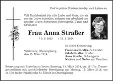 Traueranzeige Anna Straßer