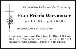 Traueranzeige Frieda Wiesmayer
