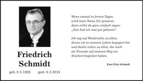 Traueranzeige Friedrich Schmidt