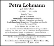Traueranzeige Petra Lohmann