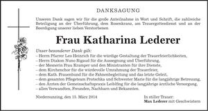 Traueranzeige Katharina Lederer