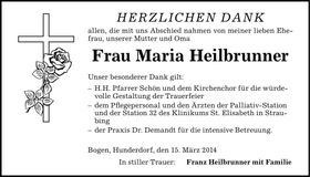 Traueranzeige Maria Heilbrunner
