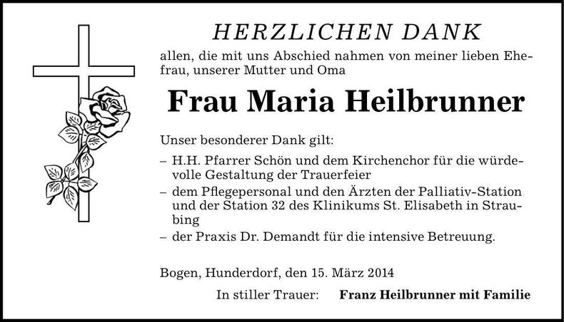 Traueranzeige Maria Heilbrunner