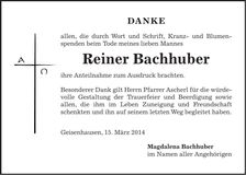 Traueranzeige Rainer Bachhuber