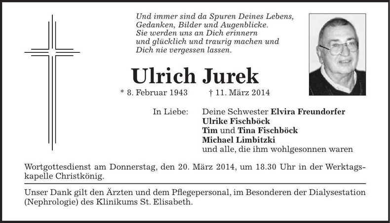 Traueranzeige Ulrich Jurek