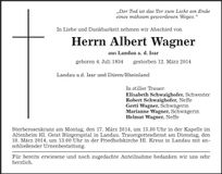 Traueranzeige Albert Wagner