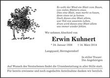 Traueranzeige Erwin Kuhnert