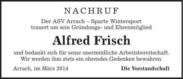 Traueranzeige Alfred Frisch