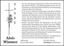 Traueranzeige Alois Wimmer