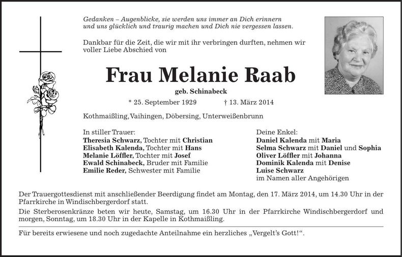 Traueranzeige Melanie Raab