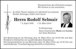 Traueranzeige Rudolf Selmair